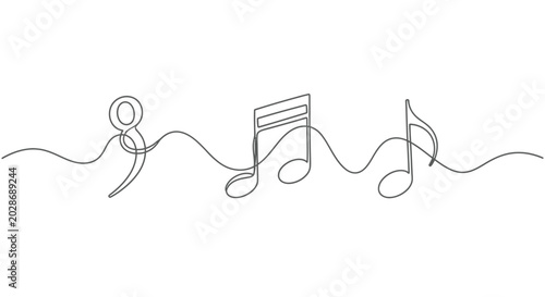 Vászonkép Music notes and a quaver rest drawn in one continuous black line on a white back