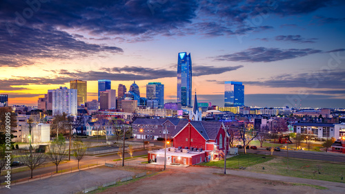 Oklahoma City, Oklahoma, USA. Aerial cityscape image of Oklahoma City skyline at beautiful spring sunrise.