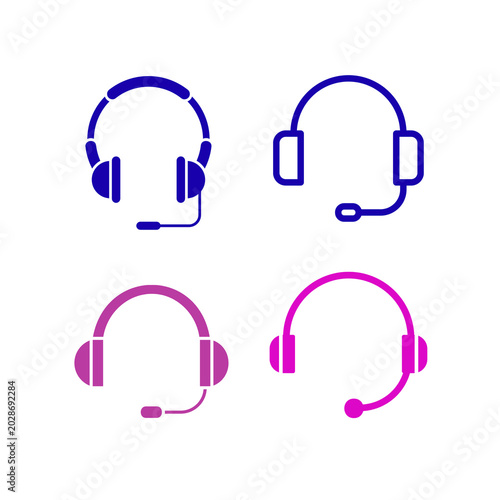 Headset Icons Set, Communication Symbols, Isolated on Transparent Background