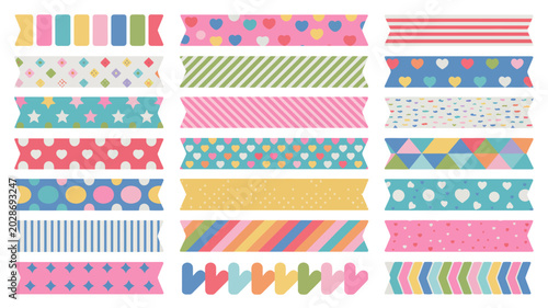 colorful washi tape collection with various patterns and designs on a white background