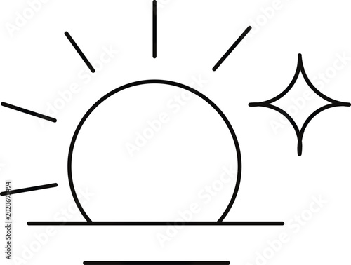 Sunrise outline icon representing morning sunlight horizon weather and natural landscape symbol isolated on transparent background.