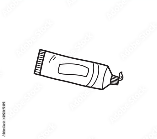 Toothpaste tube with cap and squeezed out paste  simple line drawing