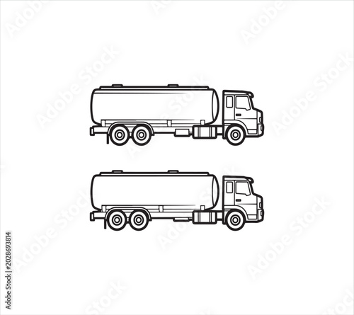 Two tanker trucks side view illustration isolated on white background