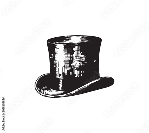 Vintage top hat with distressed texture and elegant curved brim isolated on white background