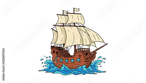 Foto Sailing ship on waves, nautical vessel, ocean travel