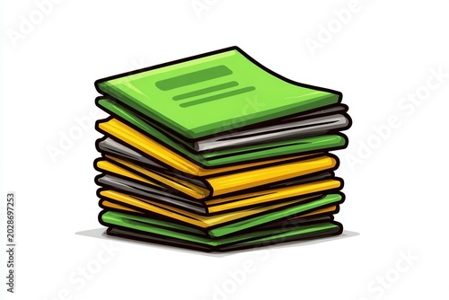 Stack of colorful books on white background