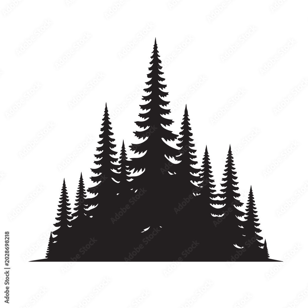 Obraz premium Pine forest silhouette vector graphic with coniferous tree cluster for outdoor and nature design