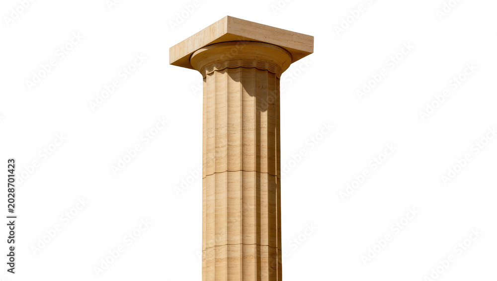 Naklejka premium Ancient Greek Doric stone column with fluted shaft, isolated on transparent background