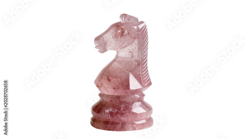 Cuadro en lienzo Pink amethyst chess knight piece carved stone sculpture, isolated on transparent