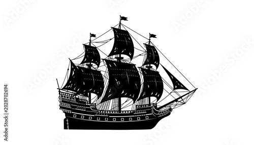 Schilderij op canvas Sailing ship silhouette sailing on ocean nobody