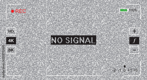 Static tv screen with no signal and various resolution settings displayed