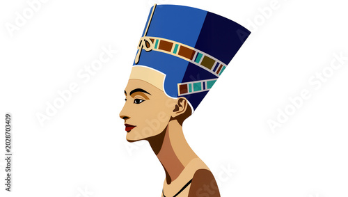 Foto Nefertiti bust profile with blue headdress, isolated on transparent background