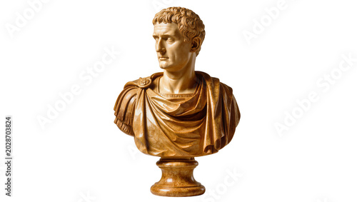 Fotografie Marble bust of Roman emperor Augustus wearing toga, isolated on transparent back