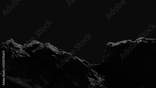 Dark rocky product display background. Cinematic 3D render suitable for sci-fi, game, presentation, or abstract background use. 3d rendering illustration not AI