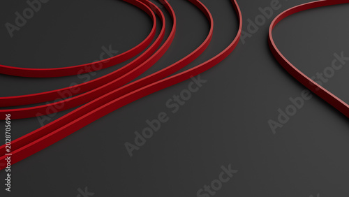 3D red wavy lines against a dark background. 3d rendering illustration not AI