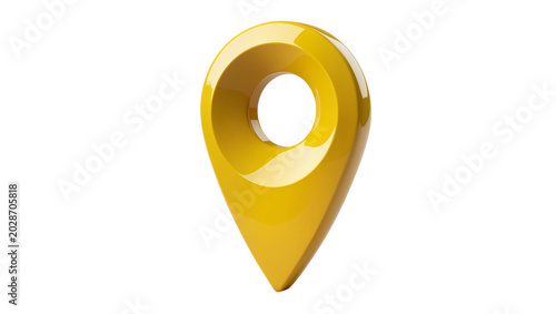 Bild auf Leinwand Shiny yellow 3D map pin marker, isolated on transparent background