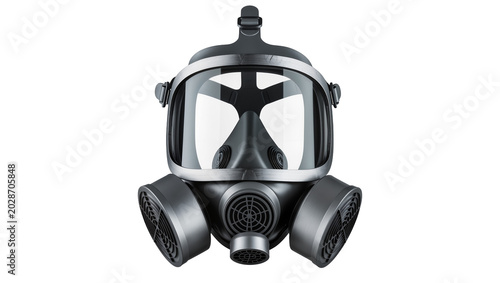 Quadro su tela Full face respirator mask with dual cartridges and clear visor, isolated on tran