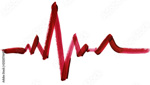 фотографія Red brush stroke heartbeat line, isolated on transparent background