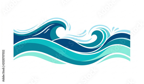 Tableau sur toile Ocean waves flat vector illustration isolated marine water design