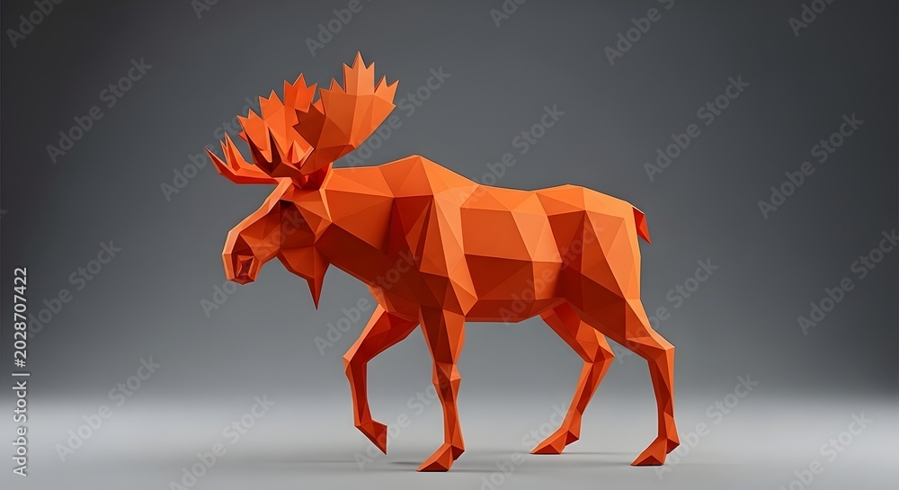 Obraz premium 3D Rendered Red Moose Standing in Minimalist Gray Studio Background