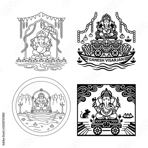 Canvas Print Ganesh Visarjan pavilion circle devotional set