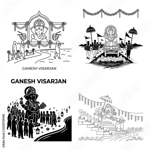 Bild auf Leinwand Ganesh Visarjan stairway procession festival design