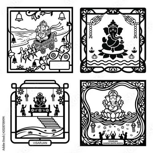 Εκτύπωση καμβά Ganpati Bappa Morya framed devotional icon set