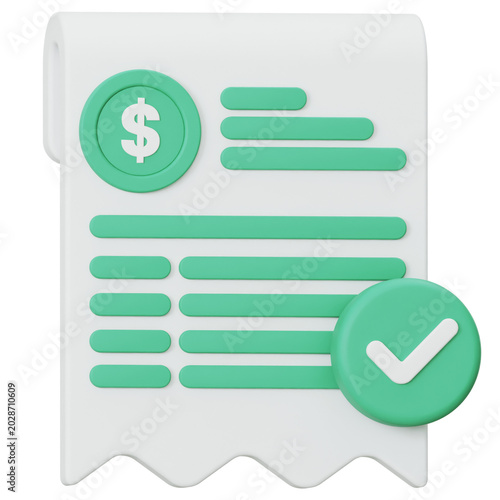 3D invoice icon with dollar sign and check mark