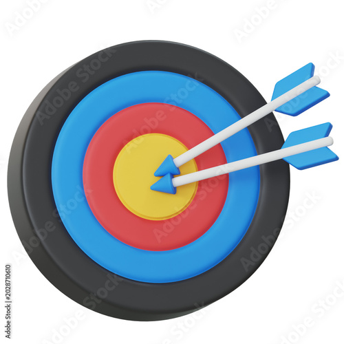 3D archery target with arrows hitting the bullseye