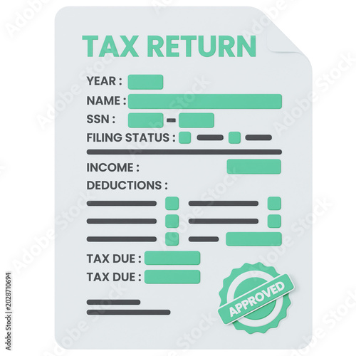 Approved tax return form 3D icon for finance concepts