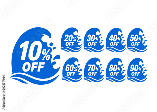 Foto Wave discount percentage set
vector 10,20,30,40,50,60,70,80,90 percent sale set