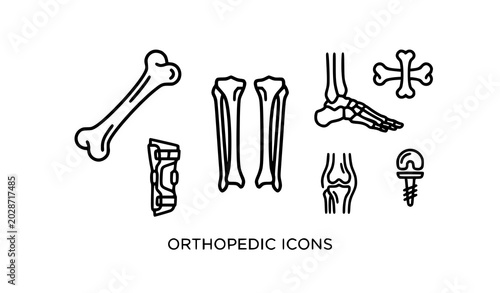Tableau sur toile Human leg bone icon set vector outline skeletal anatomy symbols isolated on whit