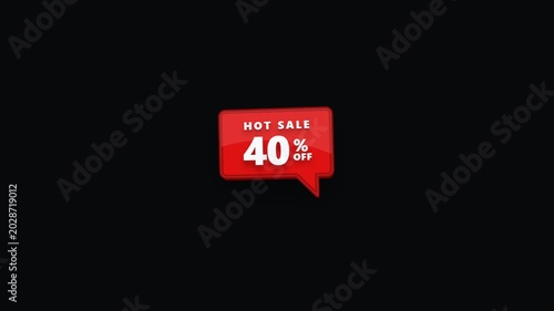 Red speech bubble icon with forty percent off sale text animation