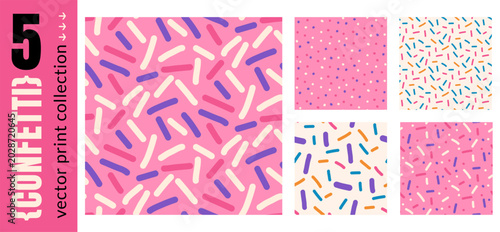 Fotografie Birthday party confetti sprinkles in seamless pattern set with dash and polka dot