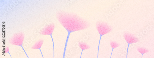 Grain noise and gradient floral on dot pink texture background. Grainy tulip bloom in pink for spring easter banner. Elegant wildflower vector with speckle and soft shadow in neutral tones.