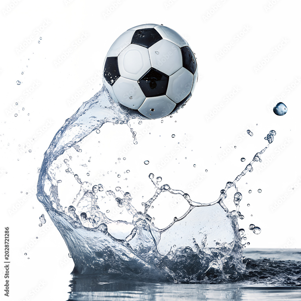 Fototapeta premium Soccer ball splashing into water on a white background