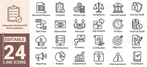 Photos Corporate Internal Audit and Compliance Icon Set Featuring Document Review Check