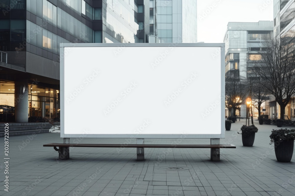 Obraz premium Blank billboard displaying advertisement space in a modern city street environment