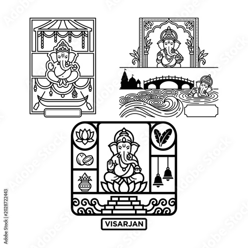 Photography Ganesha devotional panel with lotus and waves