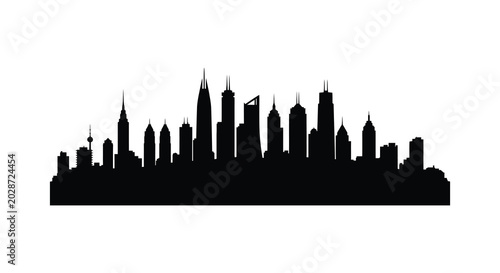 Schilderij op canvas WebThis is a black silhouette of a city skyline a vector illustration set against a white background
