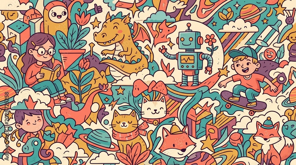 Naklejka premium seamless pattern with flowers and birds