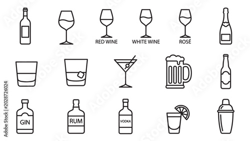 Various Alcoholic Drinks Icons For Beverage And Party Concepts