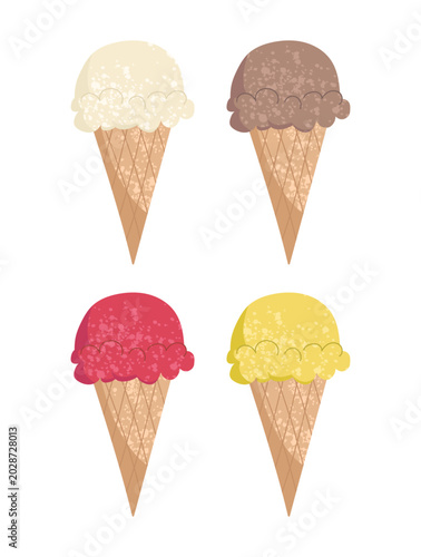 Colorful ice cream set. Perfect for seasonal designs, menus, packaging, stickers, posters, social media, and food-related branding.