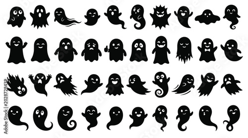 Foto Doodle cute ghosts Haloween great collection