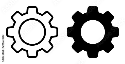Two Gear Icons, Mechanical Cogwheel Symbols, Industrial Machine Parts, Engineering Tools, Vector Graphics