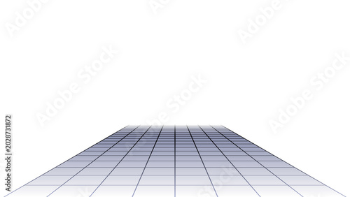 Clean empty white 3D grid plane extending toward distant horizon with subtle perspective depth effect