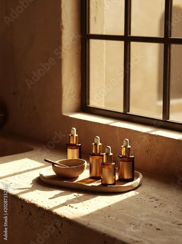 “Luxury Minimalist Skincare Ritual in Warm Mediterranean Light”