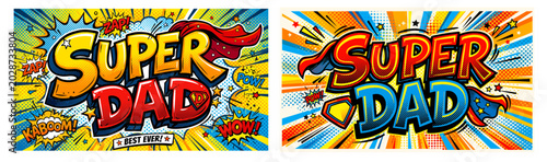 Tableau sur toile Super Dad celebrates with heroic pose and vibrant comic style art Super Dad cele