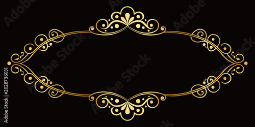 Elegant Ornate Gold Filigree Oval Border Frame, vector