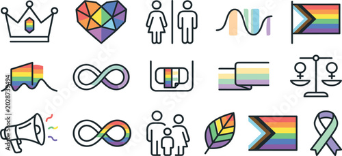 Fotografie Collection of colorful pride line icons for lgbtq awareness equality human rights and neurodiversity community celebration